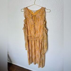 Michael Kors Mustard Paisley Cold-Shoulder Midi Dress